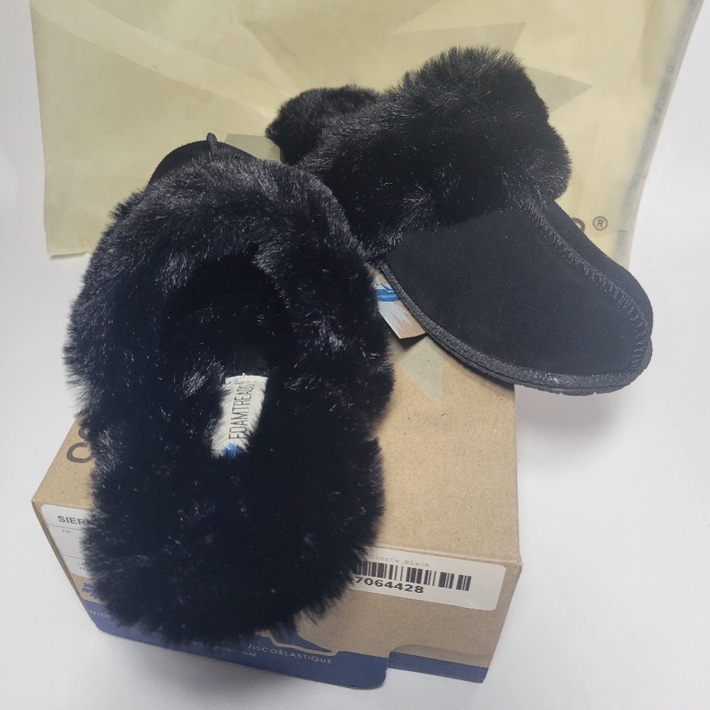 Warm Soft Faux Fur Lined & Trimmed Black Slippers Size 7 - Picture 1 of 12